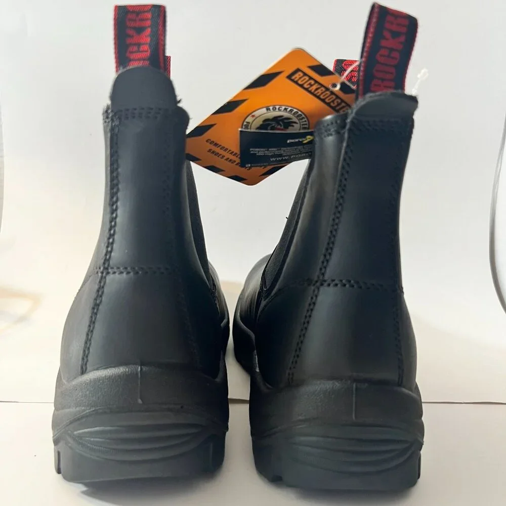 Rockbuster Black Safety Steel Toe Work Boots Men Black Leather Boots Size 11.5